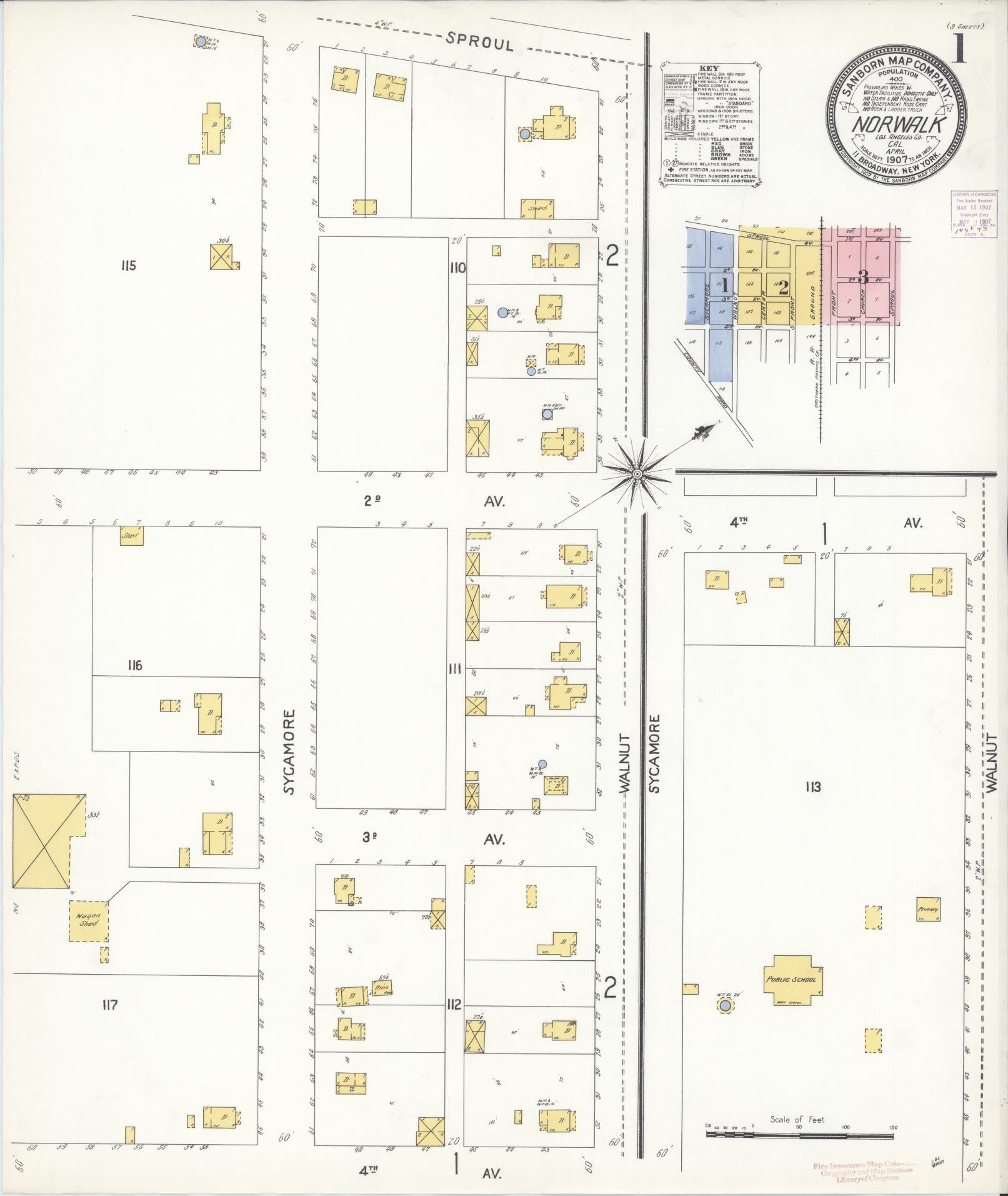 Sanborn Fire Insurance Map from Norwalk, Los Angeles County, California (1907), Sheet #0001 - Historic Sanborn Fire Insurance Map Print, vintage old map wall art, antique decor, genealogy gift, California California map