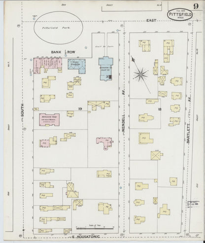 Sanborn Fire Insurance Map from Pittsfield, Berkshire County, Massachusetts (1889), Sheet #0009 - Historic Sanborn Fire Insurance Map Print, vintage old map wall art, antique decor, genealogy gift, Massachusetts Massachusetts map