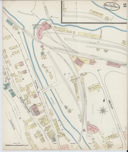 Sanborn Fire Insurance Map from Bellows Falls, Windham County, Vermont (1885), Sheet #0002 - Complete Map Set gallery image, historic Sanborn map, vintage wall art, Vermont Vermont