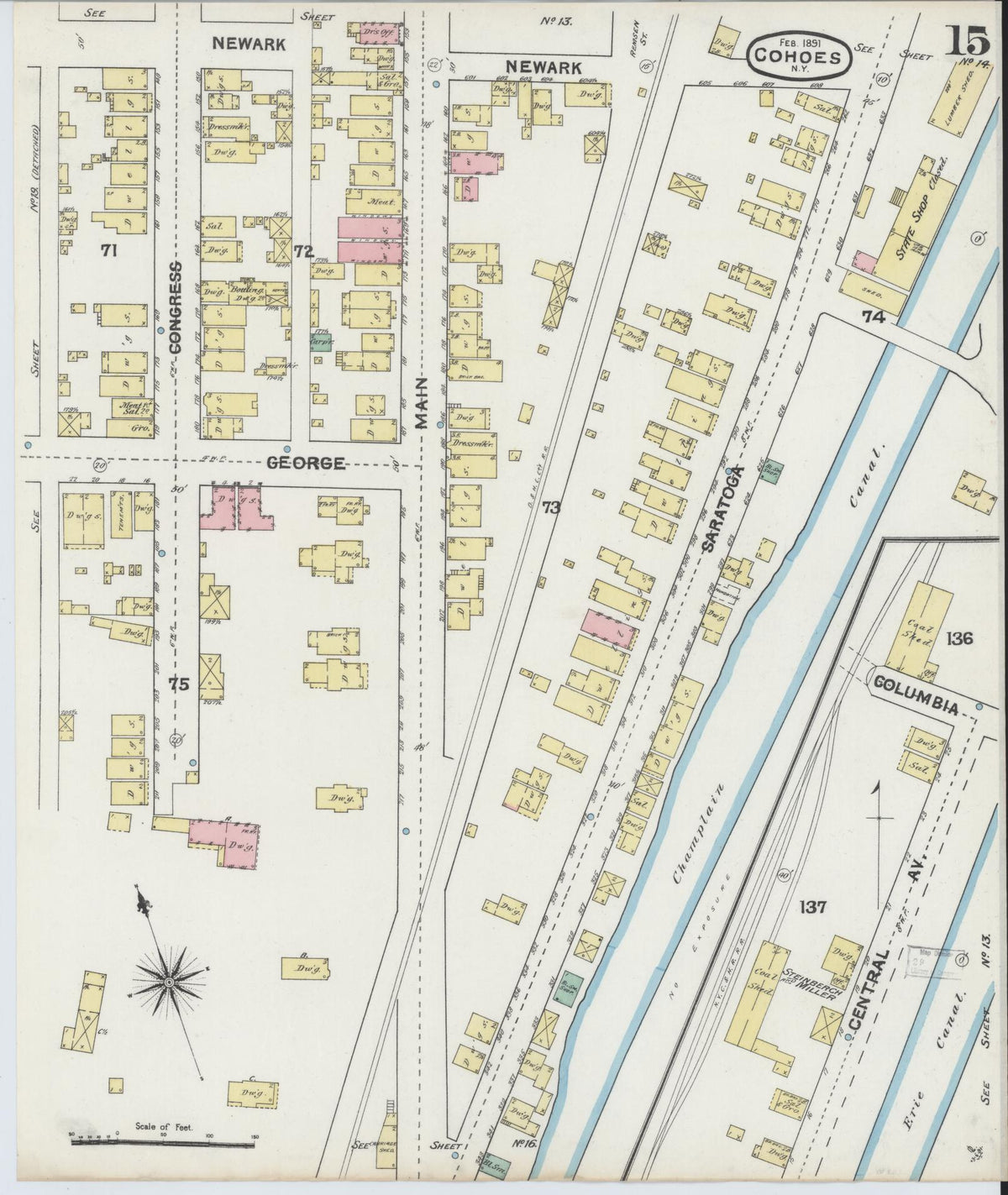 Sanborn Fire Insurance Map from Cohoes, Albany County, New York (1891), Sheet #0015 - Historic Sanborn Fire Insurance Map Print, vintage old map wall art, antique decor, genealogy gift, New York New York map
