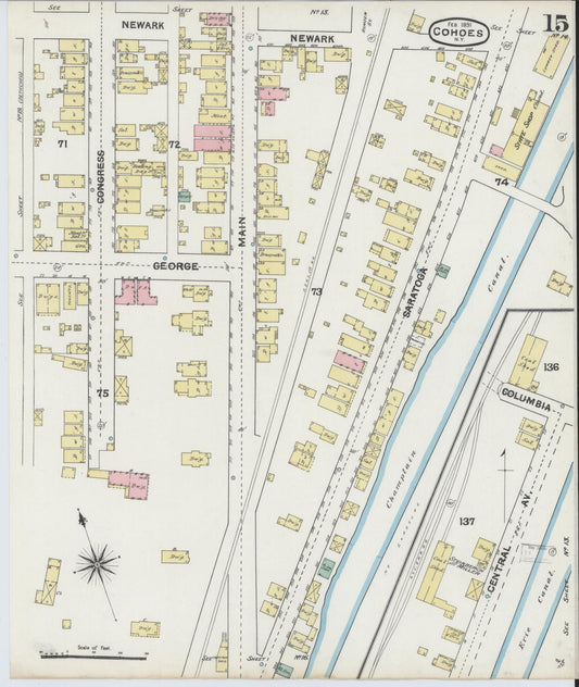 Sanborn Fire Insurance Map from Cohoes, Albany County, New York (1891), Sheet #0015 - Historic Sanborn Fire Insurance Map Print, vintage old map wall art, antique decor, genealogy gift, New York New York map
