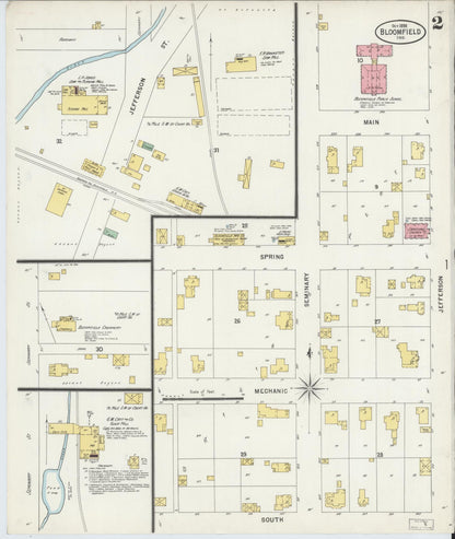Sanborn Fire Insurance Map from Bloomfield, Greene County, Indiana (1898), Sheet #0002 - Historic Sanborn Fire Insurance Map Print, vintage old map wall art, antique decor, genealogy gift, Indiana Indiana map