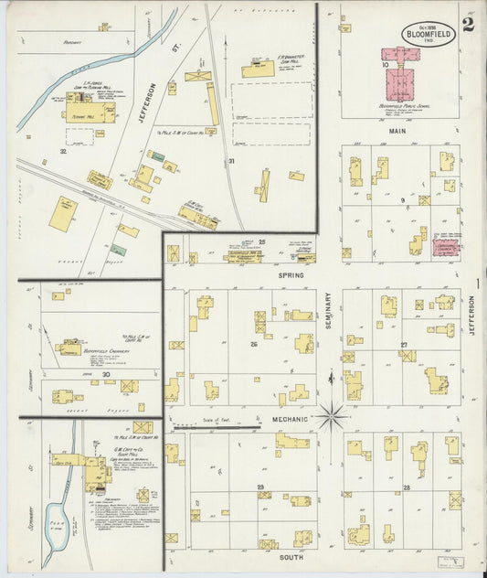 Sanborn Fire Insurance Map from Bloomfield, Greene County, Indiana (1898), Sheet #0002 - Historic Sanborn Fire Insurance Map Print, vintage old map wall art, antique decor, genealogy gift, Indiana Indiana map