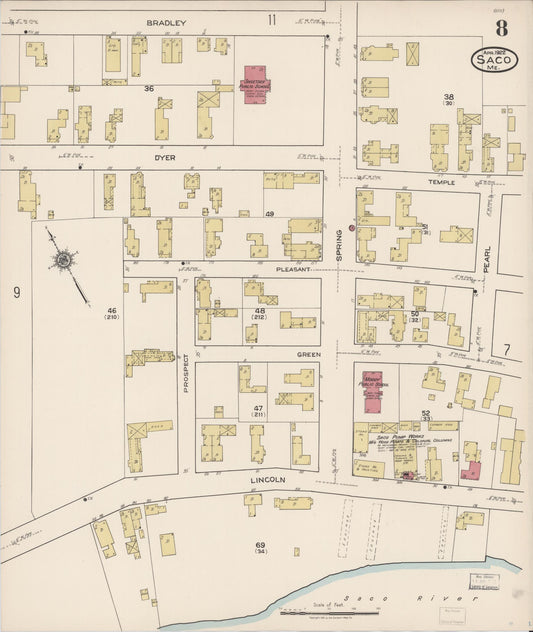 Sanborn Fire Insurance Map from Saco, York County, Maine (1922), Sheet #0008 - Historic Sanborn Fire Insurance Map Print, vintage old map wall art, antique decor, genealogy gift, Maine Maine map