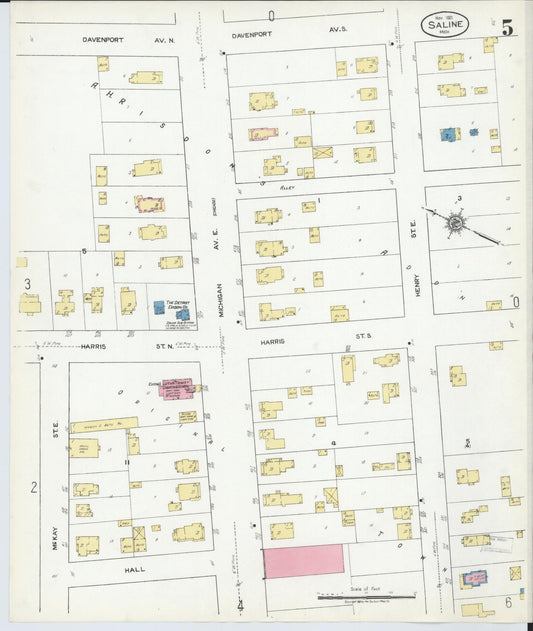Sanborn Fire Insurance Map from Saline, Washtenaw County, Michigan (1921), Sheet #0005 - Historic Sanborn Fire Insurance Map Print, vintage old map wall art, antique decor, genealogy gift, Michigan Michigan map