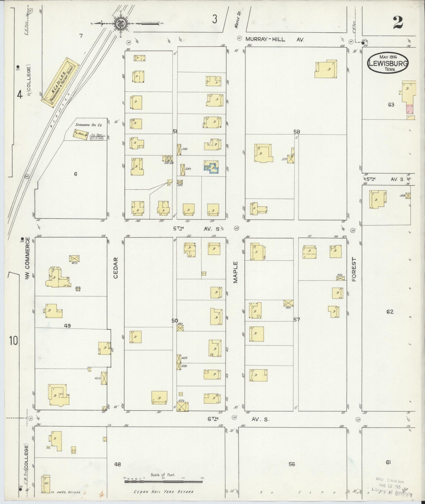Sanborn Fire Insurance Map from Lewisburg, Marshall County, Tennessee (1914), Sheet #0002 - Complete Map Set gallery image, historic Sanborn map, vintage wall art, Tennessee Tennessee