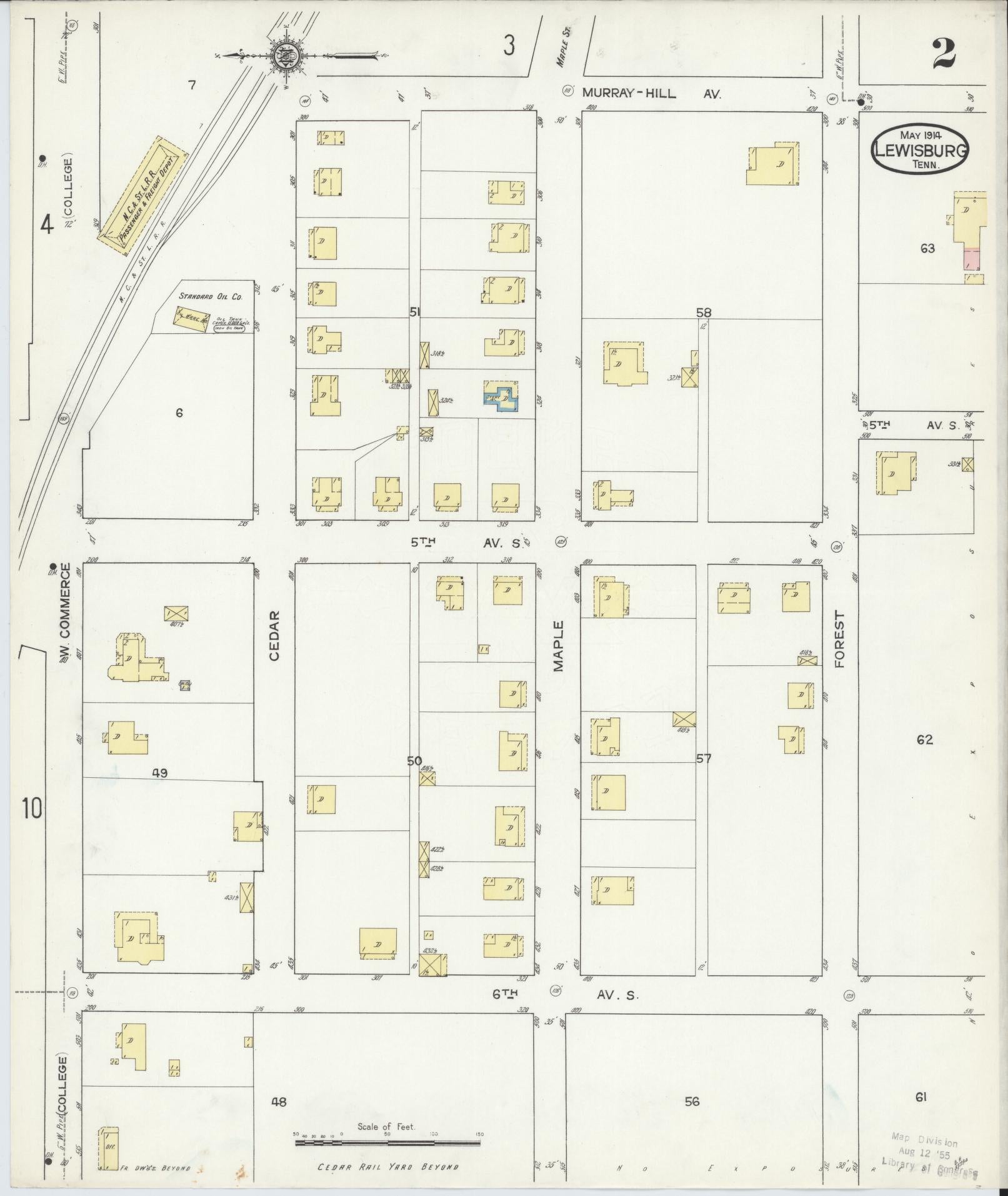 Sanborn Fire Insurance Map from Lewisburg, Marshall County, Tennessee (1914), Sheet #0002 - Complete Map Set gallery image, historic Sanborn map, vintage wall art, Tennessee Tennessee