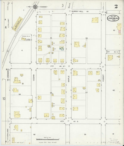 Sanborn Fire Insurance Map from Lewisburg, Marshall County, Tennessee (1914), Sheet #0002 - Complete Map Set gallery image, historic Sanborn map, vintage wall art, Tennessee Tennessee