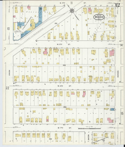 Sanborn Fire Insurance Map from Monroe, Monroe County, Michigan (1916), Sheet #0012 - Historic Sanborn Fire Insurance Map Print, vintage old map wall art, antique decor, genealogy gift, Michigan Michigan map