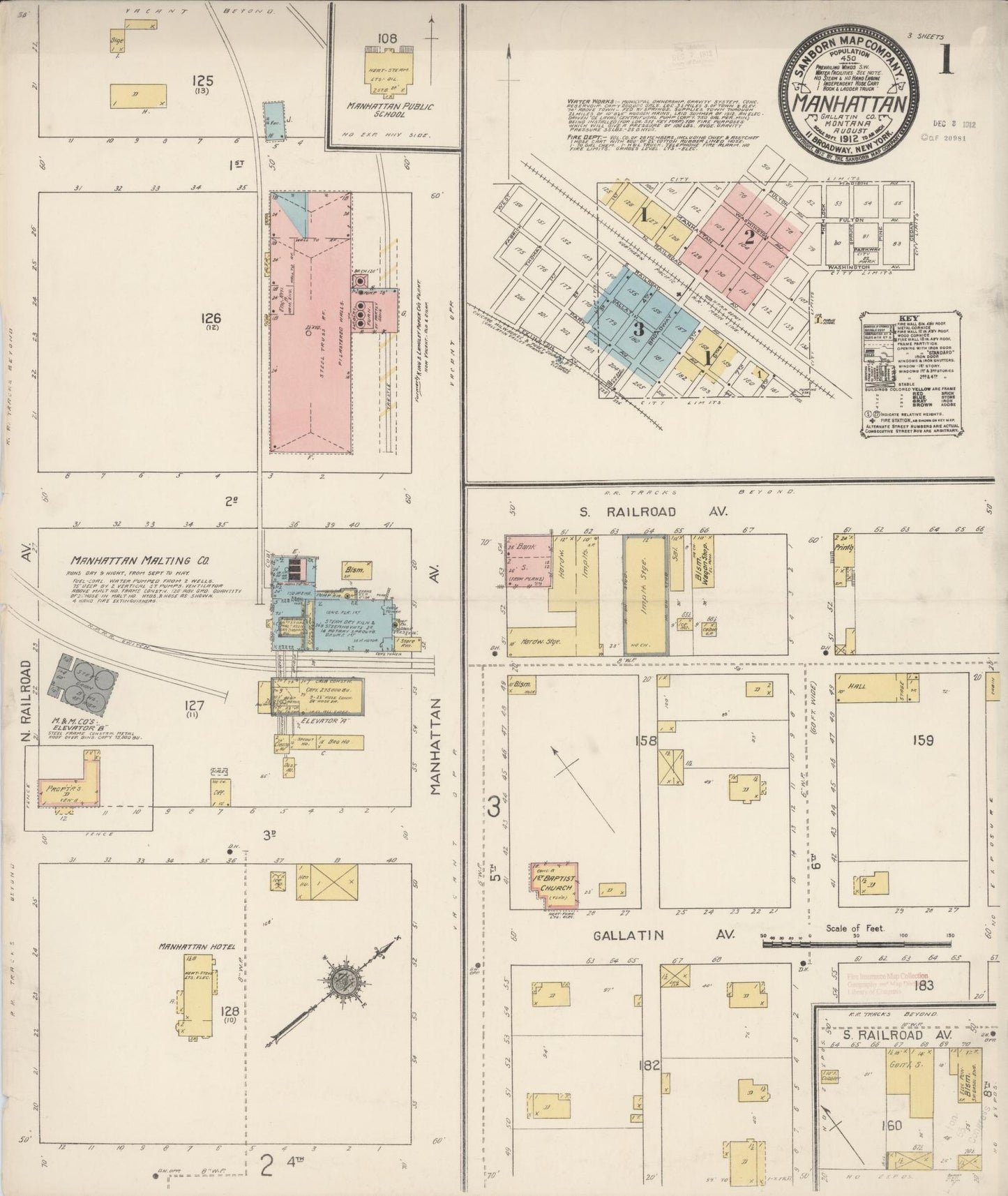 Sanborn Fire Insurance Map from Manhattan, Gallatin County, Montana. (1912) – Historic Sanborn Fire Insurance Map Print