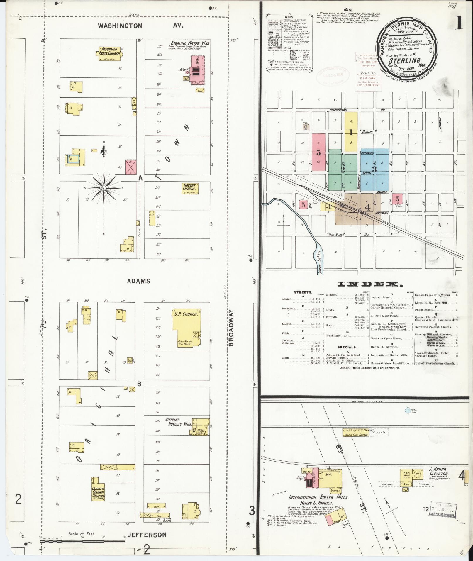 Sanborn Fire Insurance Map from Sterling, Rice County, Kansas (1899), Sheet #0001 - Complete Map Set gallery image, historic Sanborn map, vintage wall art, Kansas Kansas