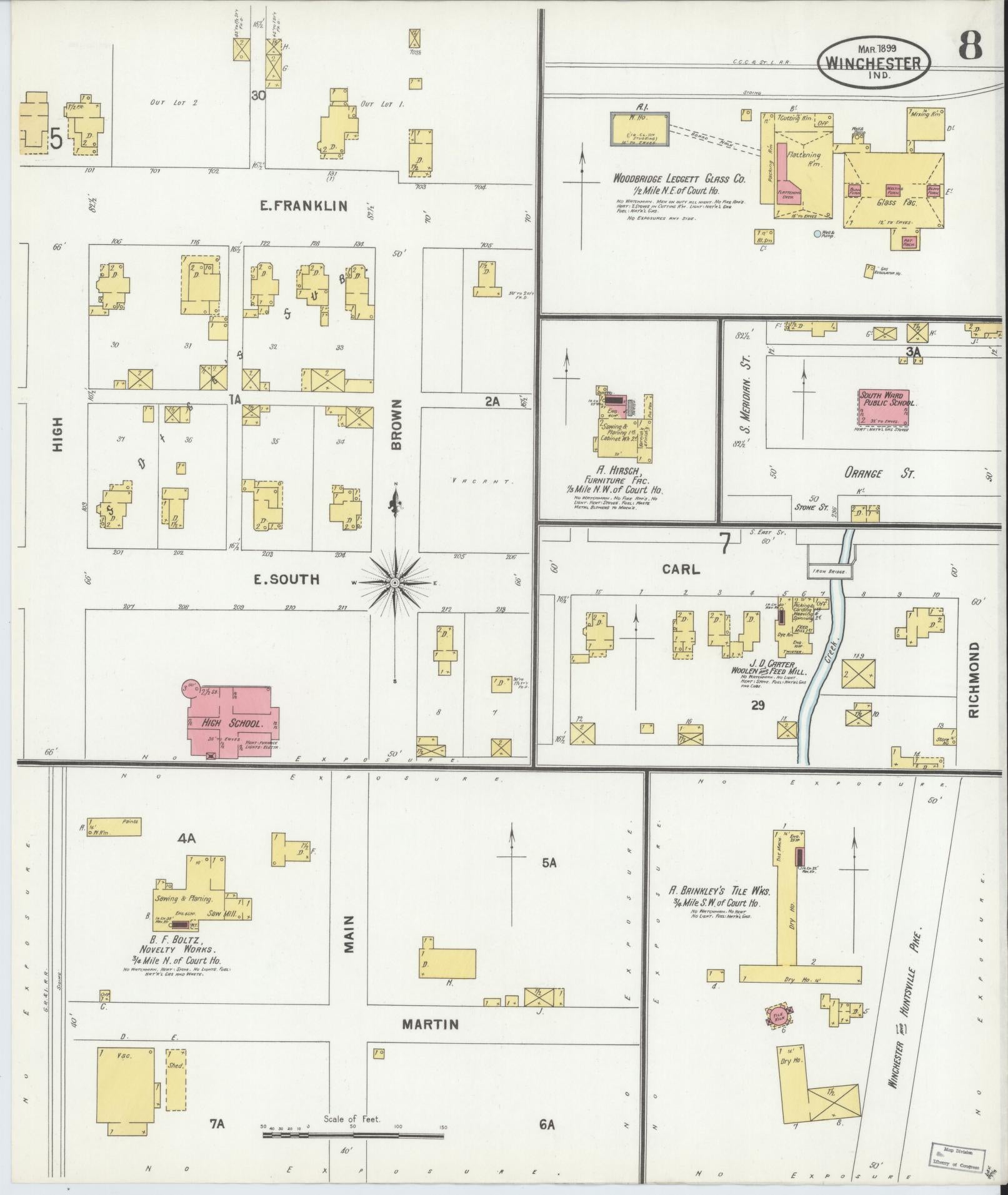 Sanborn Fire Insurance Map from Winchester, Randolph County, Indiana (1899), Sheet #0008 - Complete Map Set gallery image, historic Sanborn map, vintage wall art, Indiana Indiana