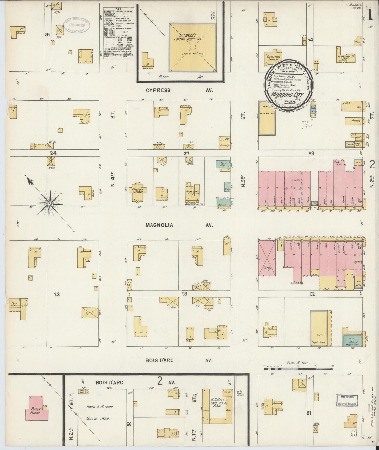 Sanborn Fire Insurance Map from Hubbard, Hill County, Texas (1898), Sheet #0001 - Historic Sanborn Fire Insurance Map Print, vintage old map wall art, antique decor, genealogy gift, Texas Texas map