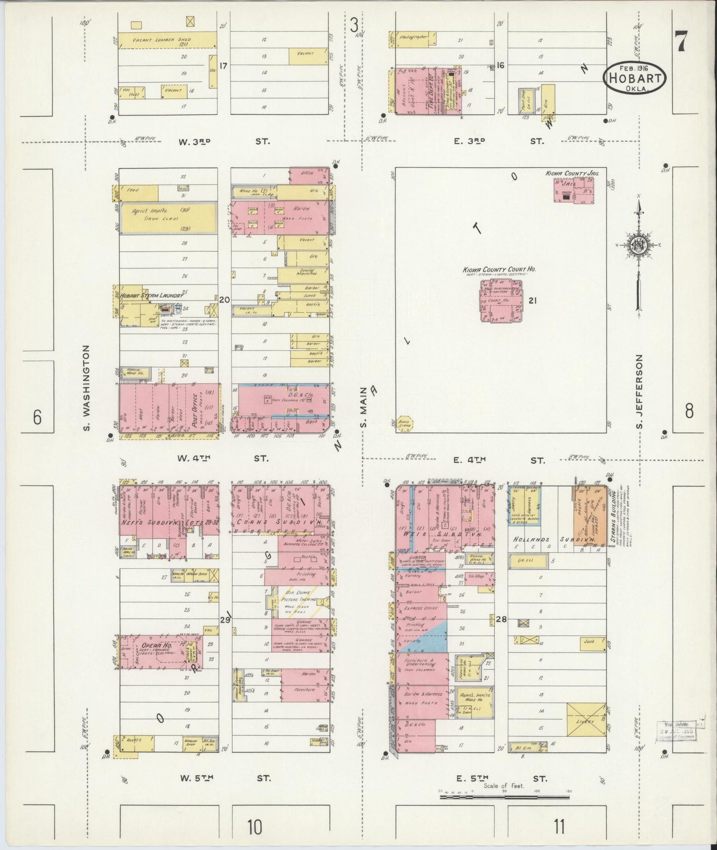 Sanborn Fire Insurance Map from Hobart, Kiowa County, Oklahoma (1916), Sheet #0007 - Complete Map Set gallery image, historic Sanborn map, vintage wall art, Oklahoma Oklahoma
