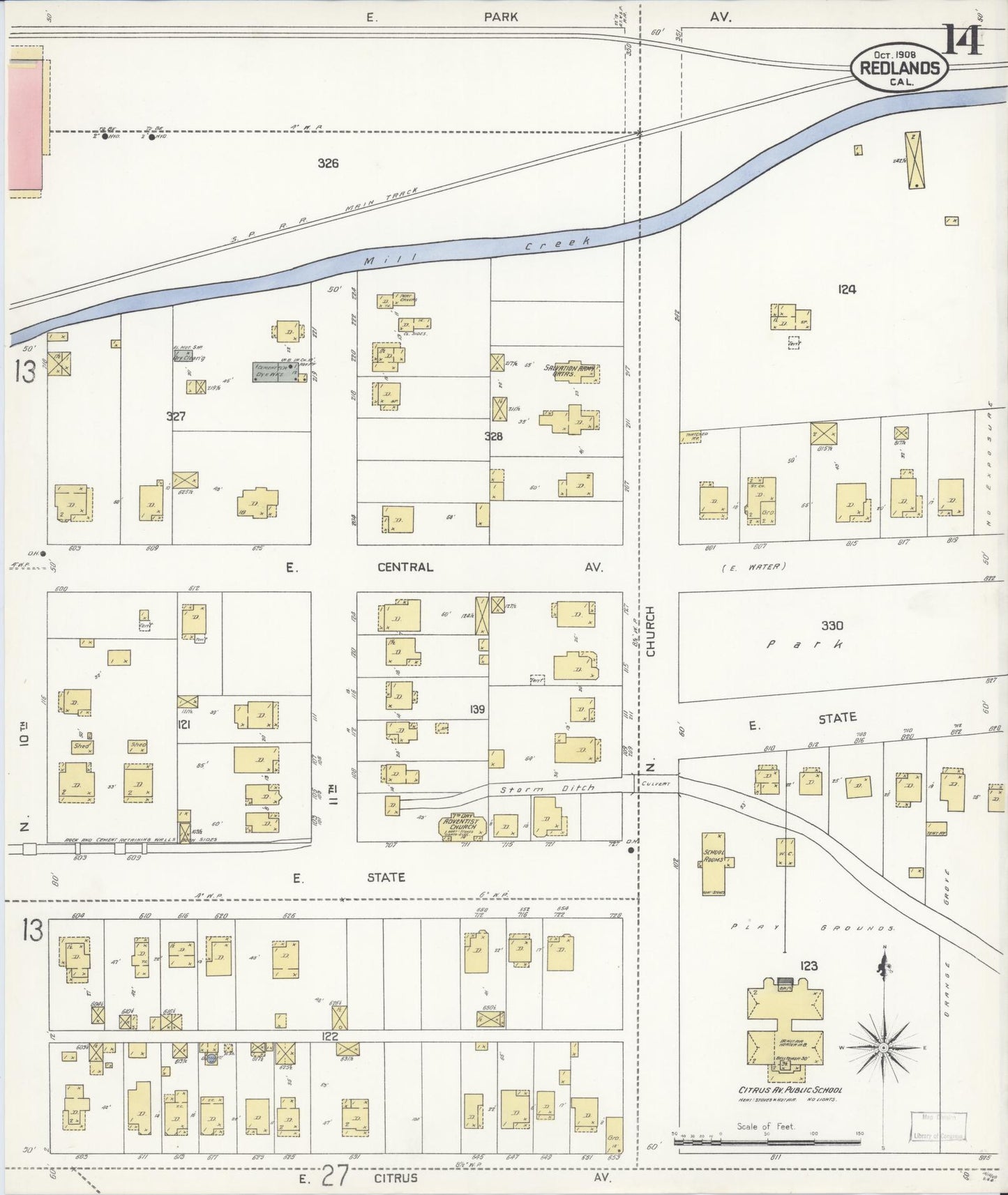 Sanborn Fire Insurance Map from Redlands, San Bernardino County, California (1908), Sheet #0014 - Complete Map Set gallery image, historic Sanborn map, vintage wall art, California California