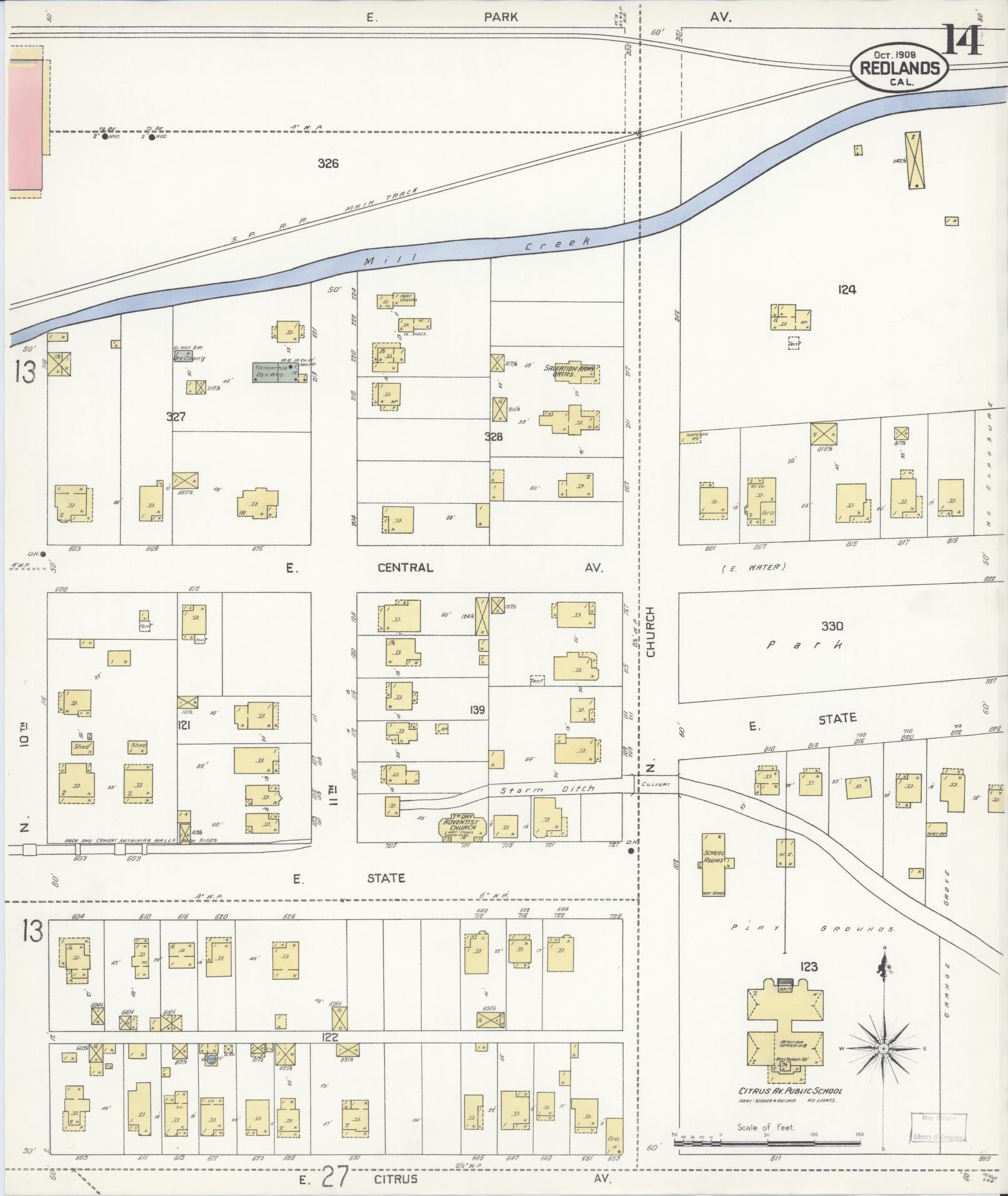 Sanborn Fire Insurance Map from Redlands, San Bernardino County, California (1908), Sheet #0014 - Complete Map Set gallery image, historic Sanborn map, vintage wall art, California California