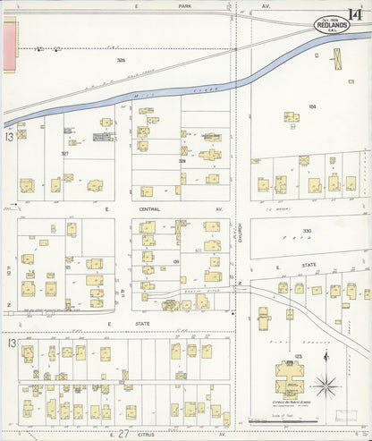 Sanborn Fire Insurance Map from Redlands, San Bernardino County, California (1908), Sheet #0014 - Complete Map Set gallery image, historic Sanborn map, vintage wall art, California California