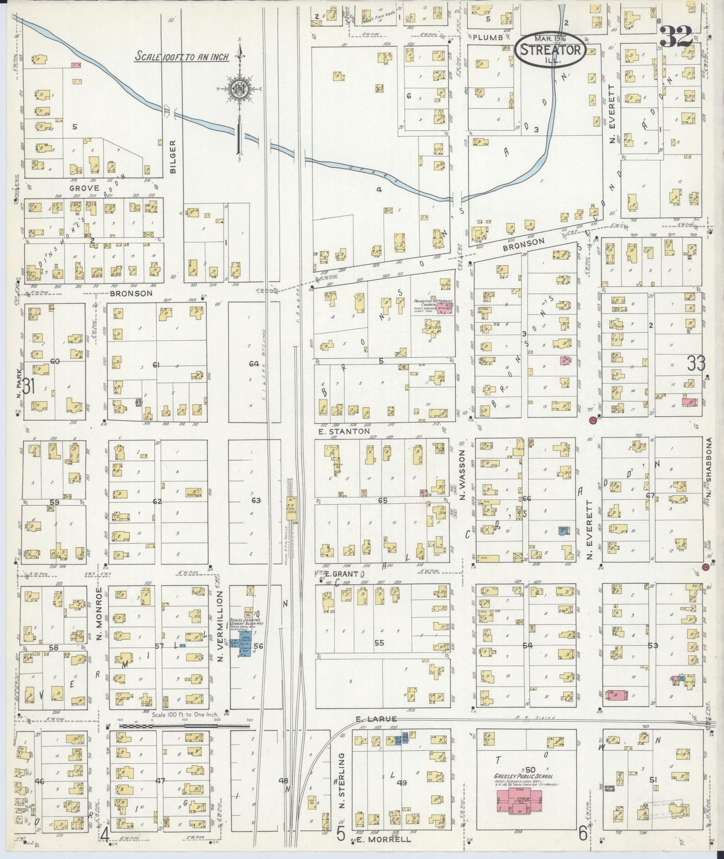 Sanborn Fire Insurance Map from Streator, La Salle County, Illinois (1916), Sheet #0032 - Complete Map Set gallery image, historic Sanborn map, vintage wall art, Illinois Illinois