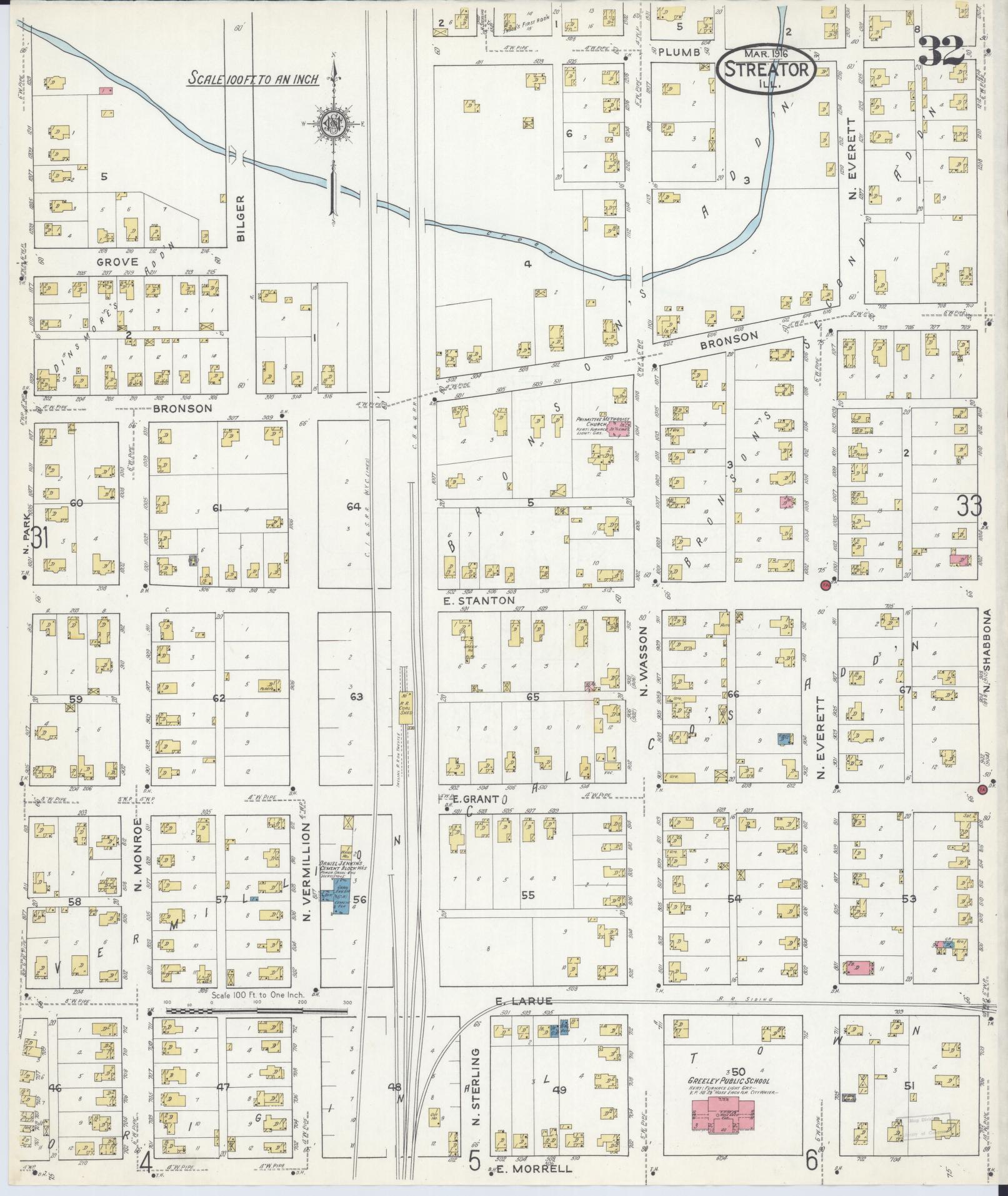 Sanborn Fire Insurance Map from Streator, La Salle County, Illinois (1916), Sheet #0032 - Complete Map Set gallery image, historic Sanborn map, vintage wall art, Illinois Illinois
