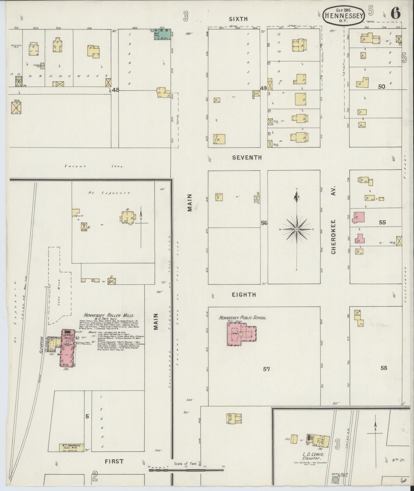 Sanborn Fire Insurance Map from Hennessey, Kingfisher County, Oklahoma (1895), Sheet #0006 - Complete Map Set gallery image, historic Sanborn map, vintage wall art, Oklahoma Oklahoma