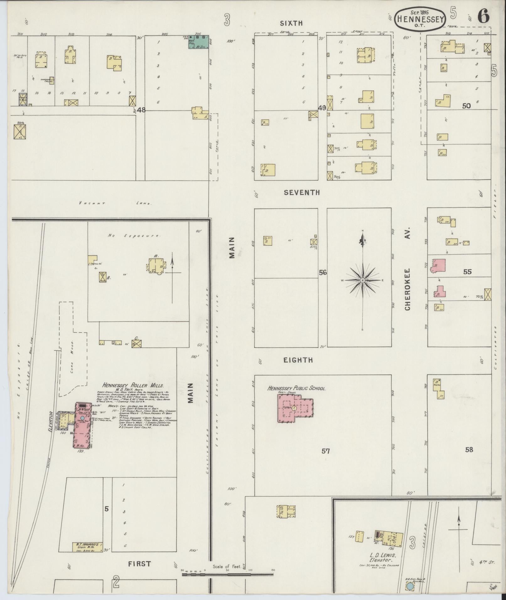 Sanborn Fire Insurance Map from Hennessey, Kingfisher County, Oklahoma (1895), Sheet #0006 - Complete Map Set gallery image, historic Sanborn map, vintage wall art, Oklahoma Oklahoma