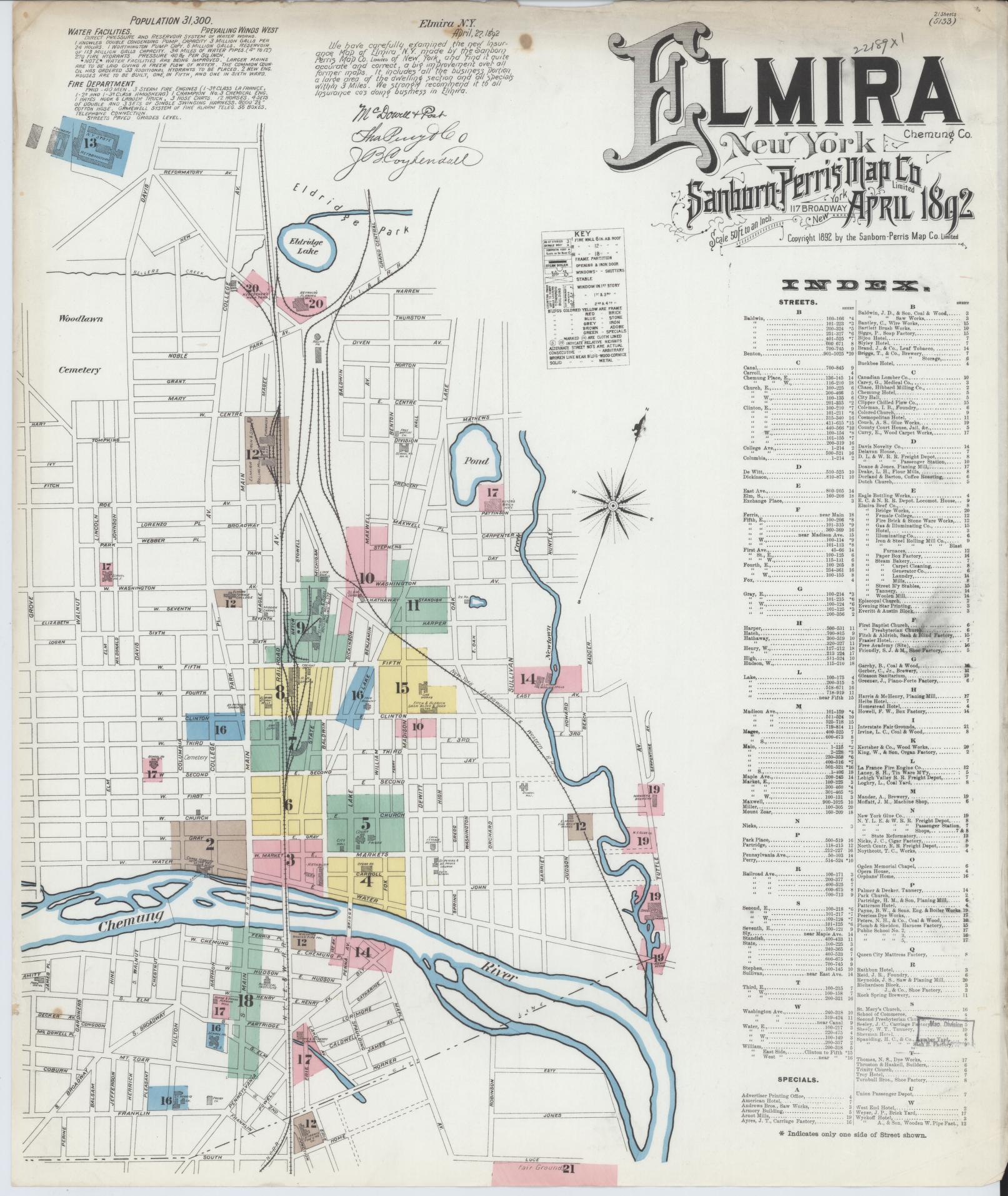 Sanborn Fire Insurance Map from Elmira, Chemung County, New York. (1892) – Historic Sanborn Fire Insurance Map Print