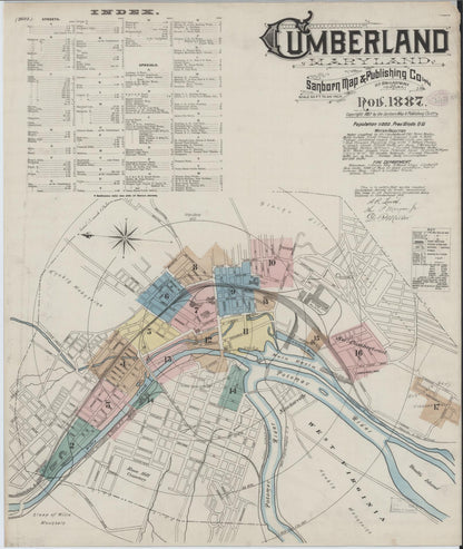 Sanborn Fire Insurance Map from Cumberland, Allegany County, Maryland (1887), Sheet #0001 - Complete Map Set gallery image, historic Sanborn map, vintage wall art, Maryland Maryland