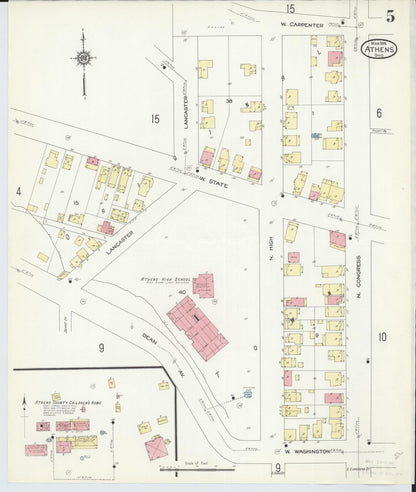Sanborn Fire Insurance Map from Athens, Athens County, Ohio (1914), Sheet #0005 - Complete Map Set gallery image, historic Sanborn map, vintage wall art, Ohio Ohio