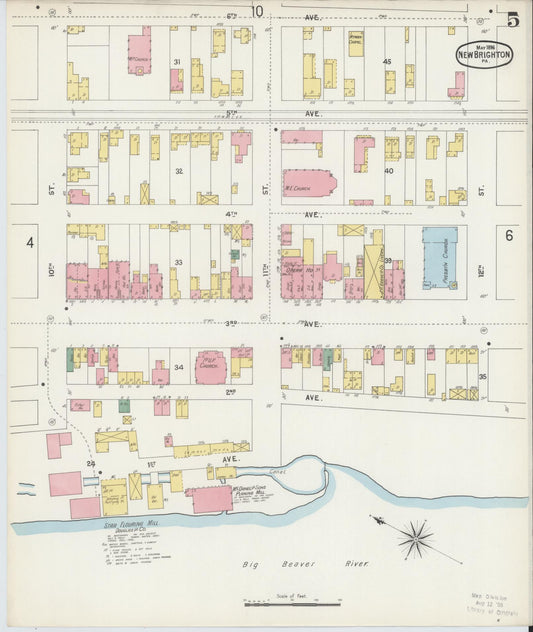 Sanborn Fire Insurance Map from New Brighton, Beaver County, Pennsylvania (1896), Sheet #0005 - Historic Sanborn Fire Insurance Map Print, vintage old map wall art, antique decor, genealogy gift, Pennsylvania Pennsylvania map