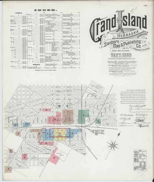 Sanborn Fire Insurance Map from Grand Island, Hall County, Nebraska (1889), Sheet #0001 - Historic Sanborn Fire Insurance Map Print, vintage old map wall art, antique decor, genealogy gift, Nebraska Nebraska map