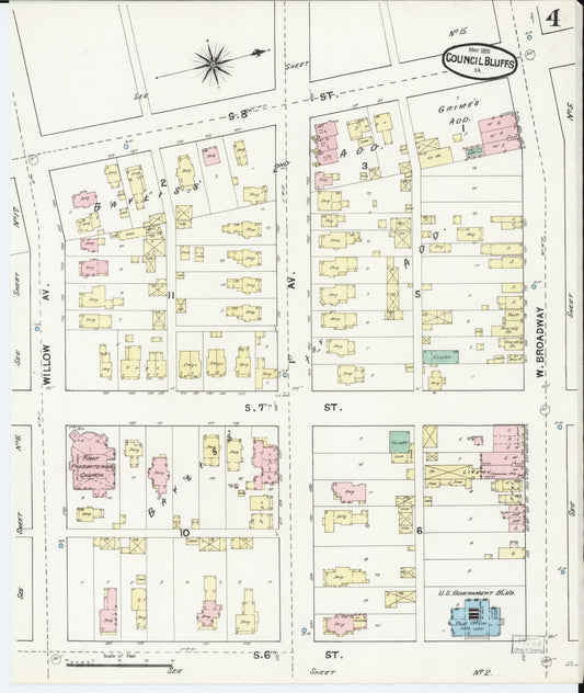 Sanborn Fire Insurance Map from Council Bluffs, Pottawattamie County, Iowa (1891), Sheet #0004 - Historic Sanborn Fire Insurance Map Print, vintage old map wall art