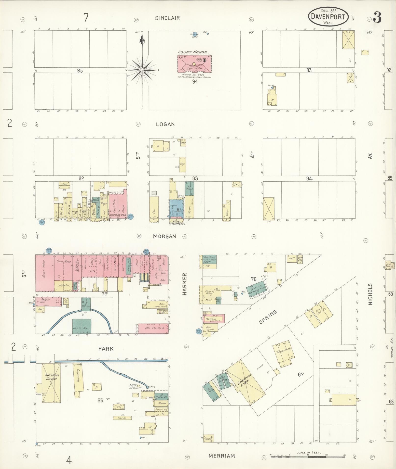 Sanborn Fire Insurance Map from Davenport, Lincoln County, Washington (1898), Sheet #0003 - Complete Map Set gallery image, historic Sanborn map, vintage wall art, Washington Washington