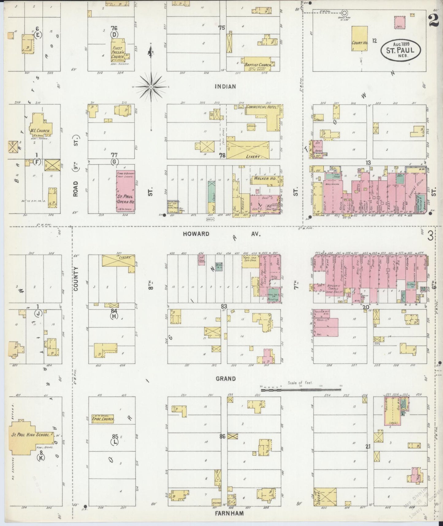 Sanborn Fire Insurance Map from Saint Paul, Howard County, Nebraska (1899), Sheet #0002 - Complete Map Set gallery image, historic Sanborn map, vintage wall art, Nebraska Nebraska