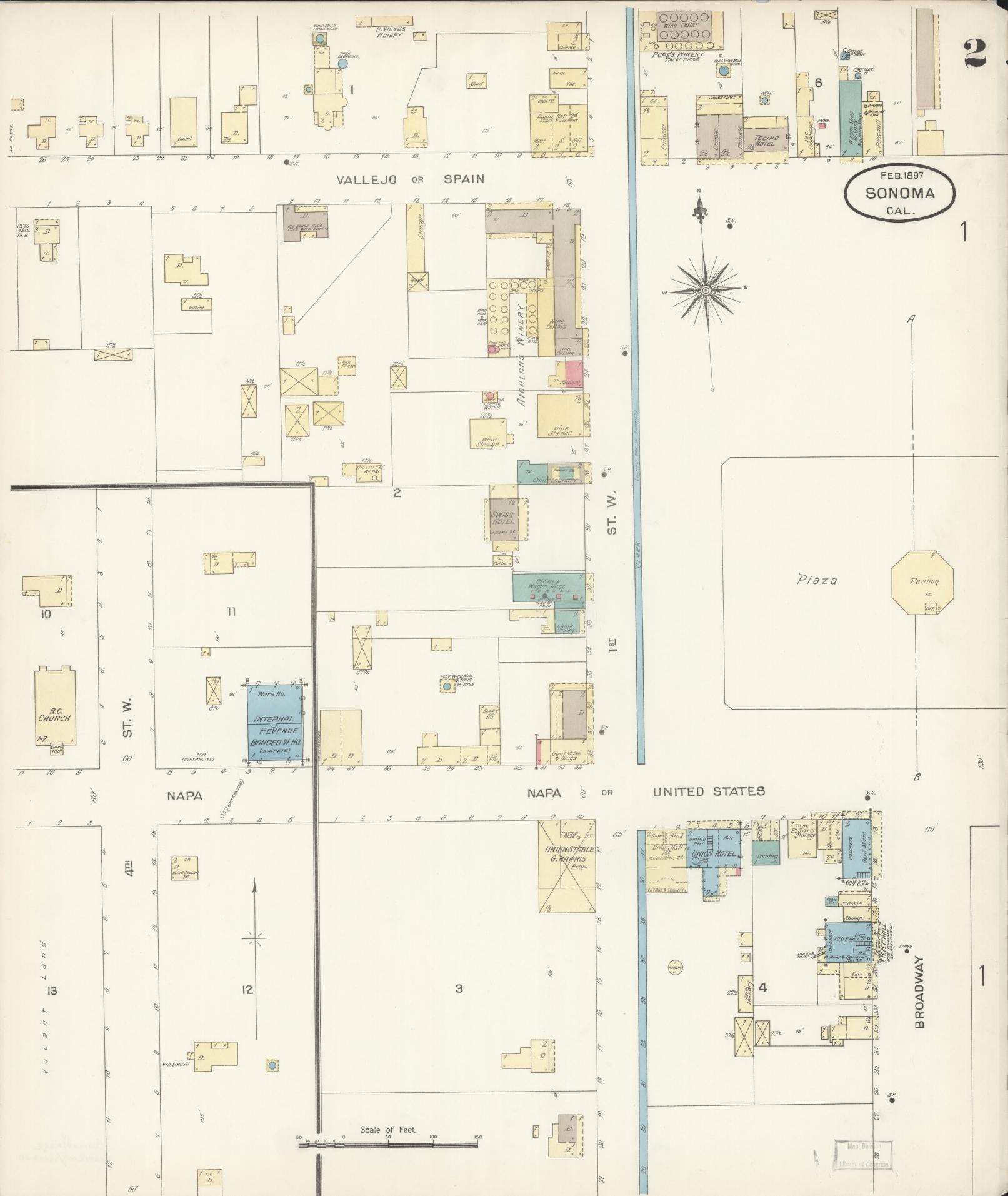 Sanborn Fire Insurance Map from Sonoma, Sonoma County, California (1897), Sheet #0002 - Complete Map Set gallery image, historic Sanborn map, vintage wall art, California California