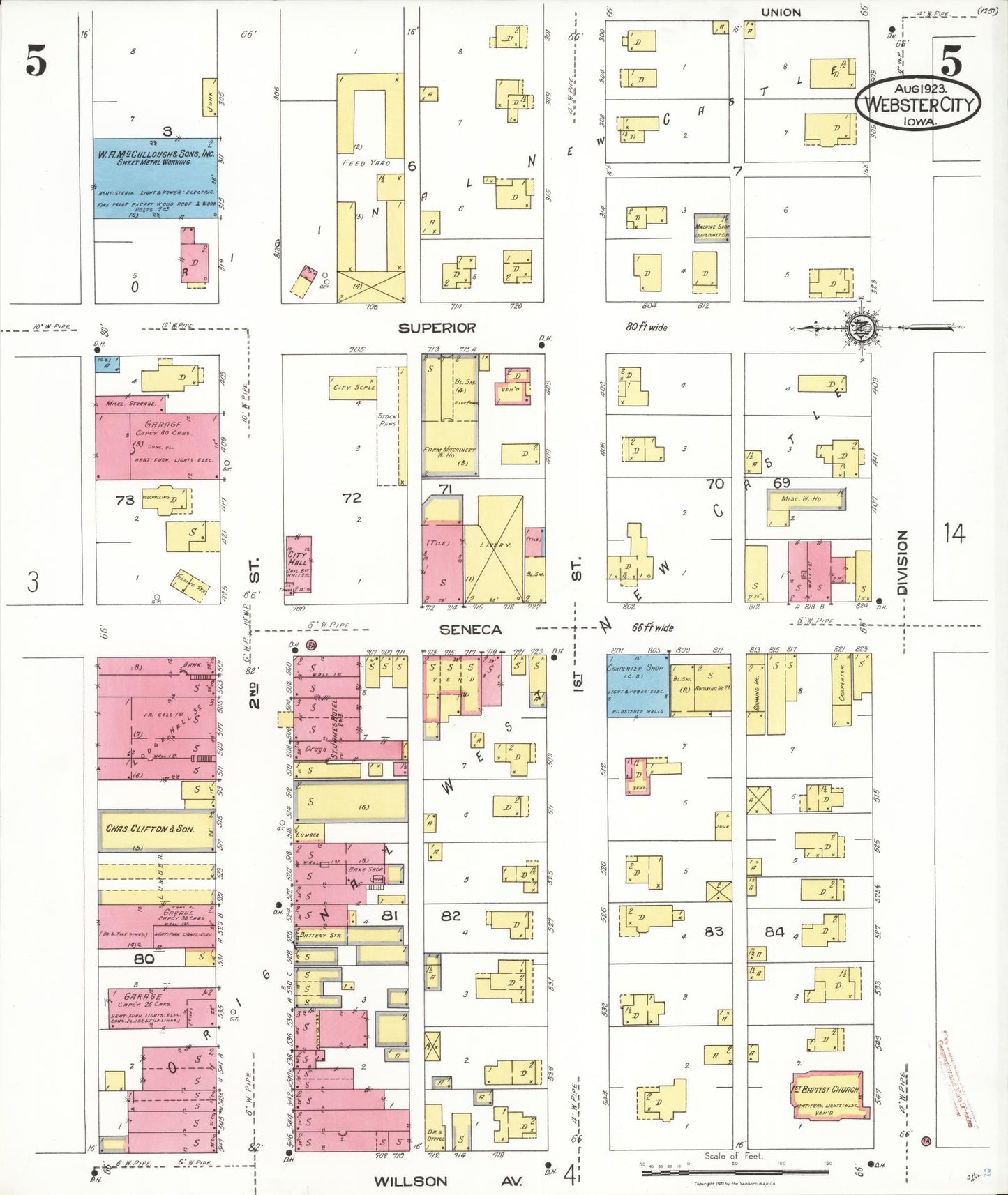 Sanborn Fire Insurance Map from Webster City, Hamilton County, Iowa (1923), Sheet #0005 - Historic Sanborn Fire Insurance Map Print, vintage old map wall art
