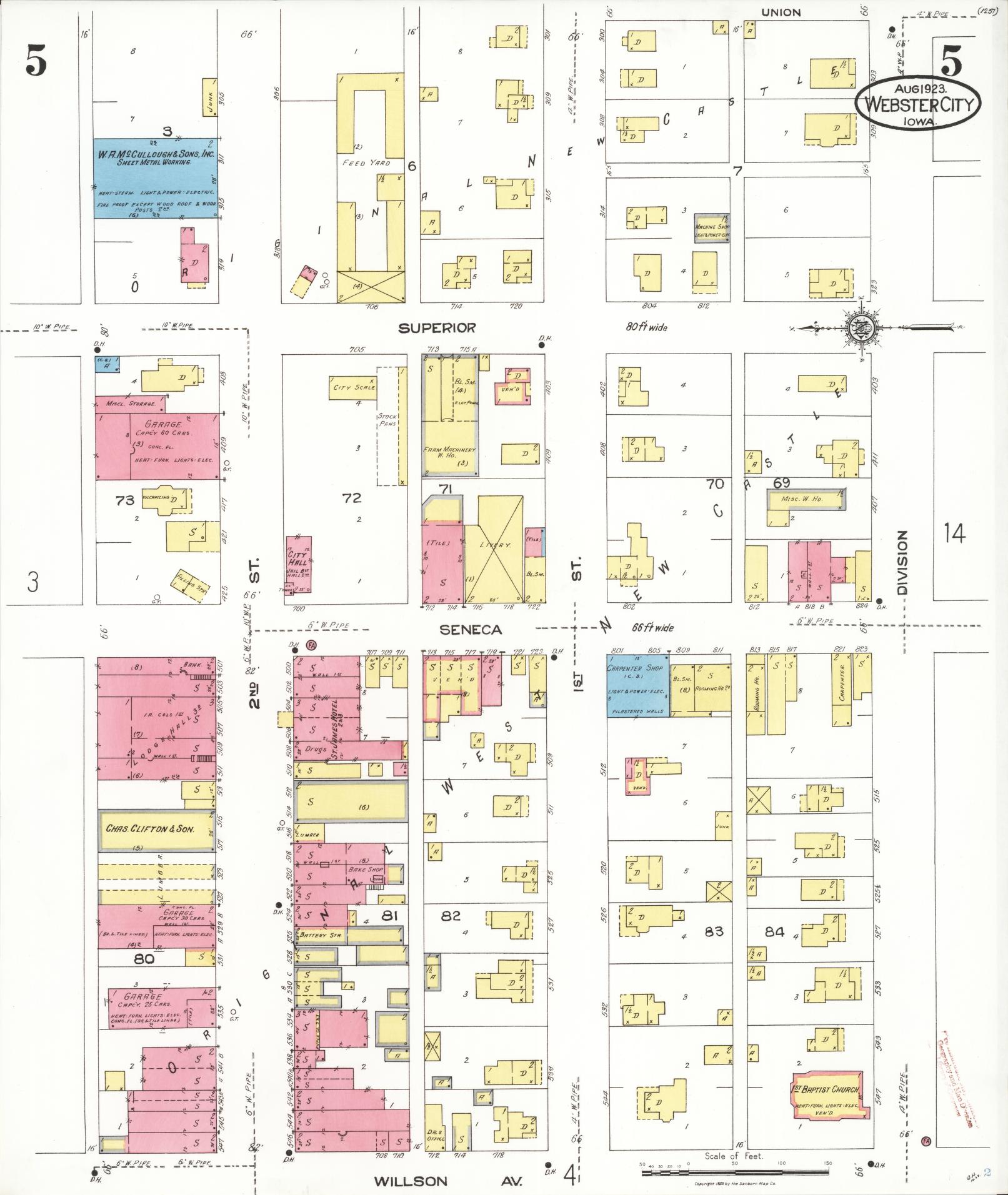 Sanborn Fire Insurance Map from Webster City, Hamilton County, Iowa (1923), Sheet #0005 - Historic Sanborn Fire Insurance Map Print, vintage old map wall art