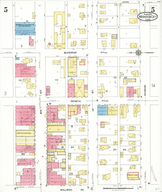 Sanborn Fire Insurance Map from Webster City, Hamilton County, Iowa (1923), Sheet #0005 - Historic Sanborn Fire Insurance Map Print, vintage old map wall art