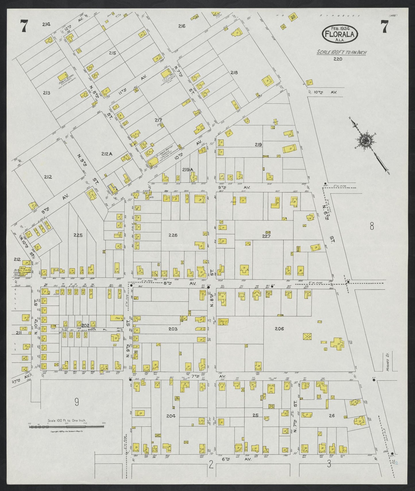 Sanborn Fire Insurance Map from Florala, Covington County, Alabama (1924), Sheet #0007 - Complete Map Set gallery image, historic Sanborn map, vintage wall art, Alabama Alabama