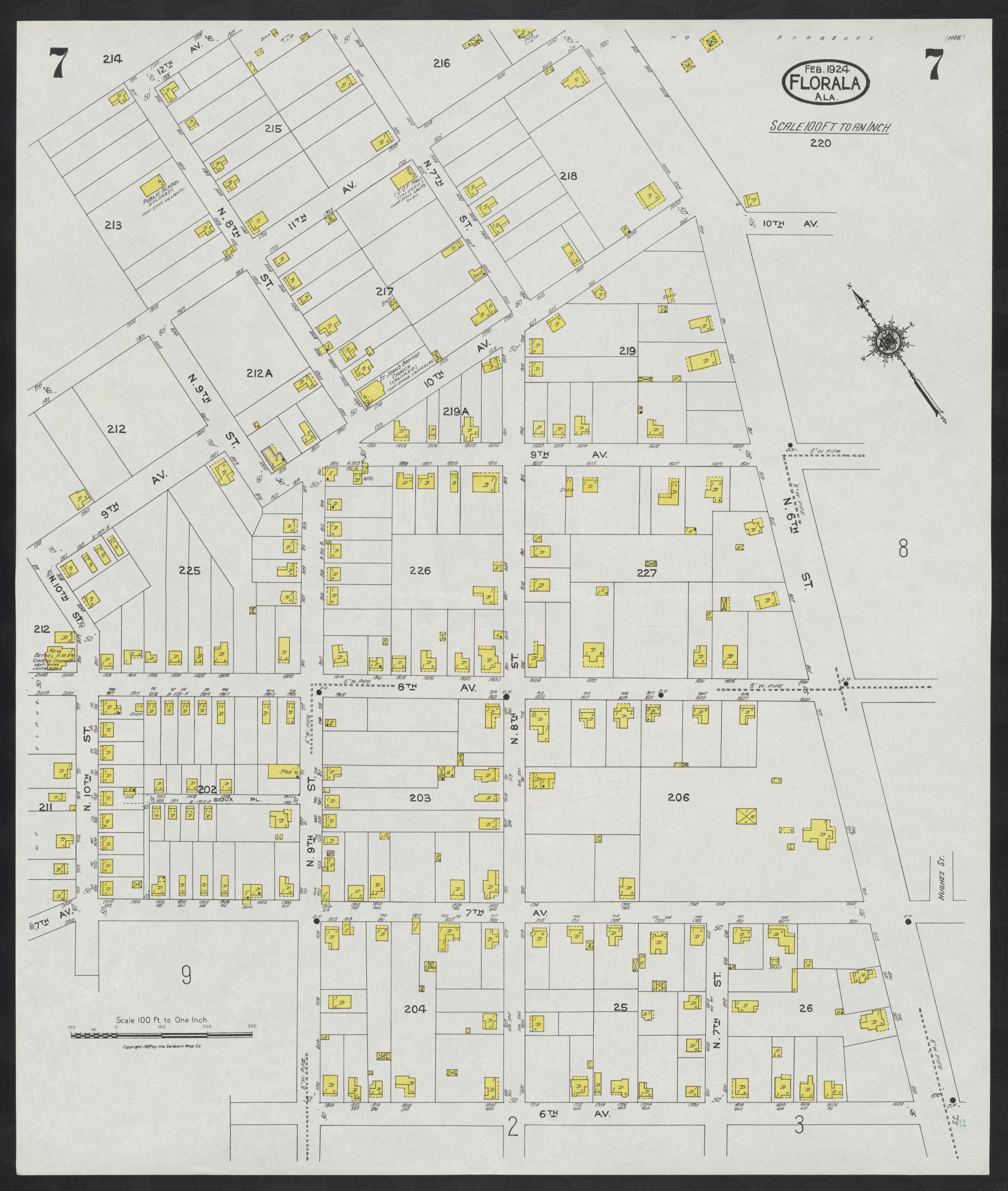 Sanborn Fire Insurance Map from Florala, Covington County, Alabama (1924), Sheet #0007 - Complete Map Set gallery image, historic Sanborn map, vintage wall art, Alabama Alabama