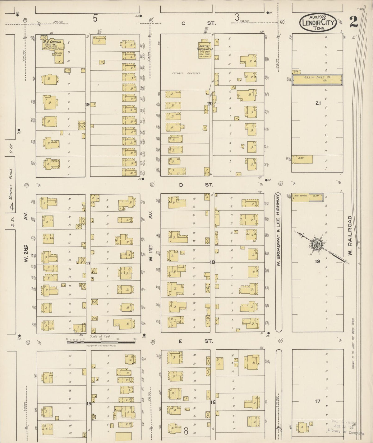 Sanborn Fire Insurance Map from Lenoir City, Loudon County, Tennessee (1922), Sheet #0002 - Historic Sanborn Fire Insurance Map Print, vintage old map wall art, antique decor, genealogy gift, Tennessee Tennessee map