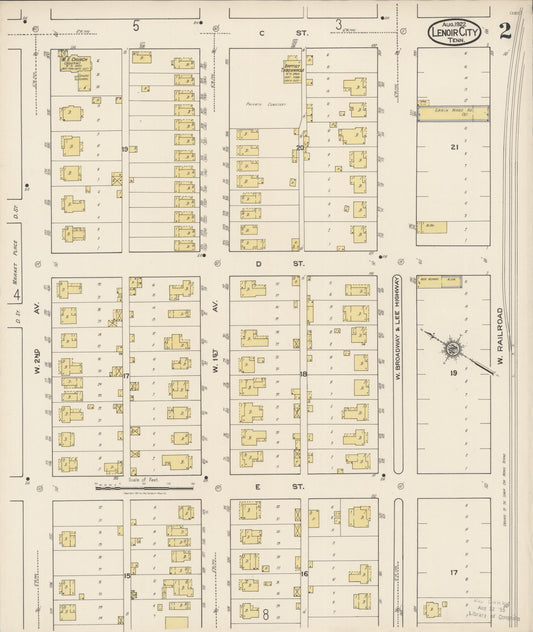 Sanborn Fire Insurance Map from Lenoir City, Loudon County, Tennessee (1922), Sheet #0002 - Historic Sanborn Fire Insurance Map Print, vintage old map wall art, antique decor, genealogy gift, Tennessee Tennessee map