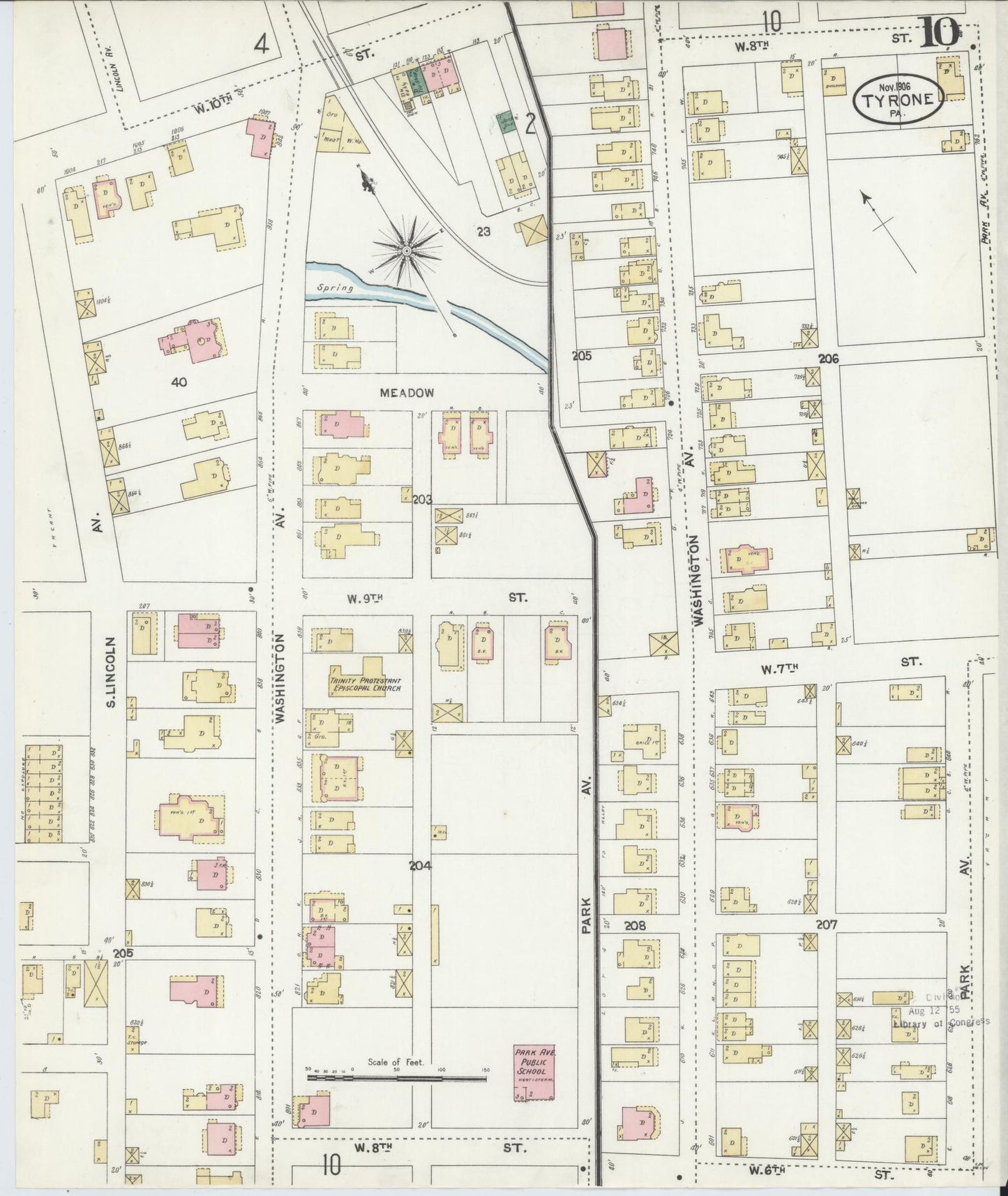 Sanborn Fire Insurance Map from Tyrone, Blair County, Pennsylvania (1906), Sheet #0010 - Complete Map Set gallery image, historic Sanborn map, vintage wall art, Pennsylvania Pennsylvania