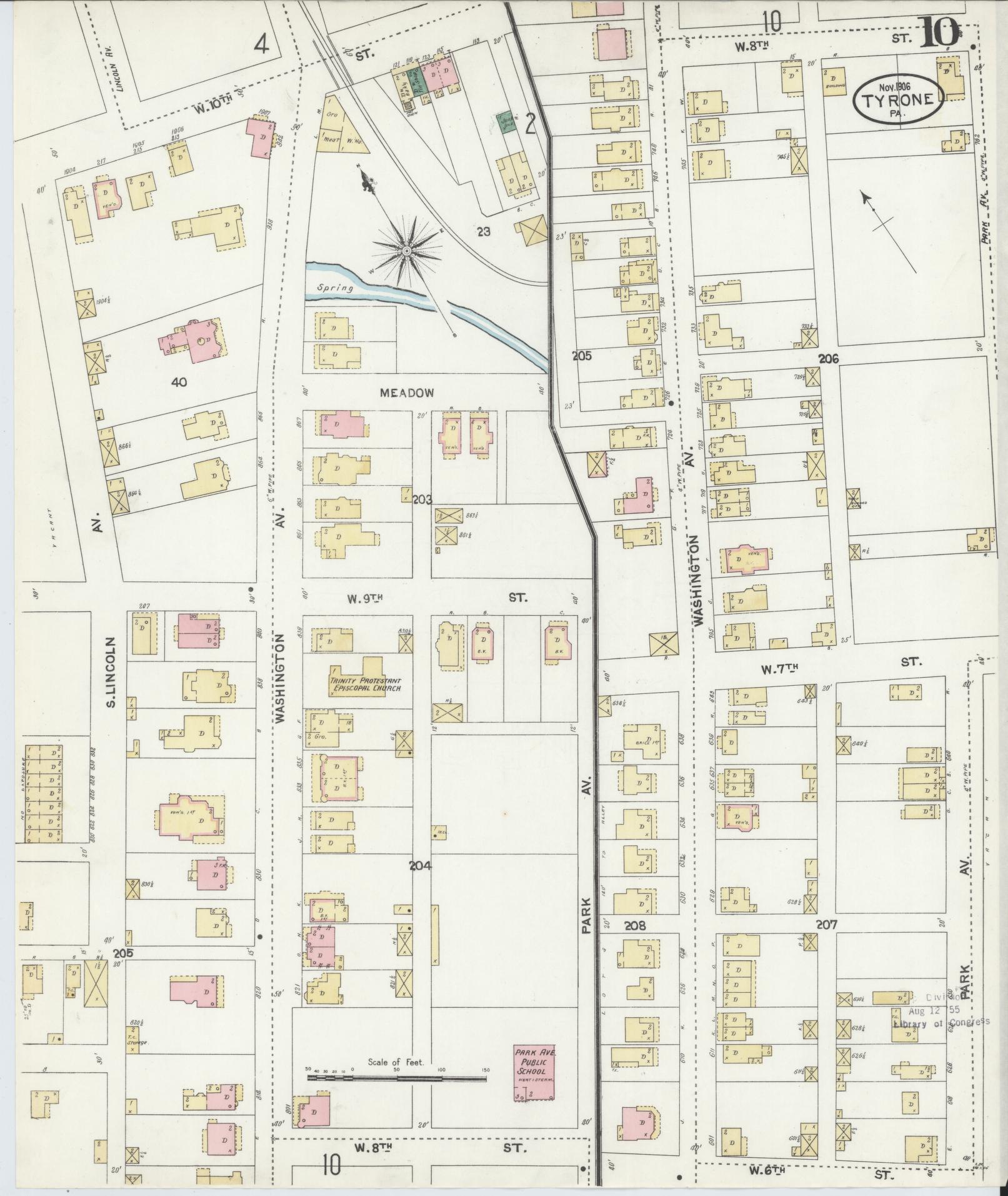 Sanborn Fire Insurance Map from Tyrone, Blair County, Pennsylvania (1906), Sheet #0010 - Complete Map Set gallery image, historic Sanborn map, vintage wall art, Pennsylvania Pennsylvania