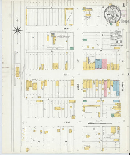 Sanborn Fire Insurance Map from Wanette, Pottawatomie County, Oklahoma (1904), Sheet #0001 - Complete Map Set gallery image, historic Sanborn map, vintage wall art, Oklahoma Oklahoma