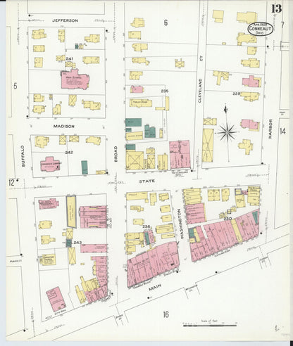Sanborn Fire Insurance Map from Conneaut, Ashtabula County, Ohio (1909), Sheet #0013 - Historic Sanborn Fire Insurance Map Print, vintage old map wall art, antique decor, genealogy gift, Ohio Ohio map