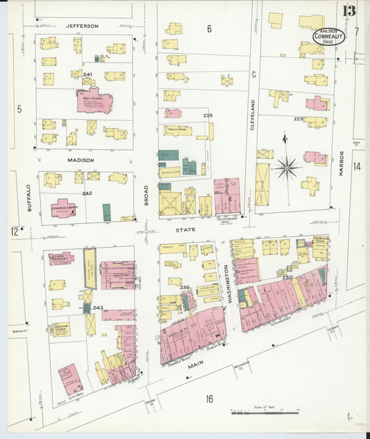 Sanborn Fire Insurance Map from Conneaut, Ashtabula County, Ohio (1909), Sheet #0013 - Historic Sanborn Fire Insurance Map Print, vintage old map wall art, antique decor, genealogy gift, Ohio Ohio map