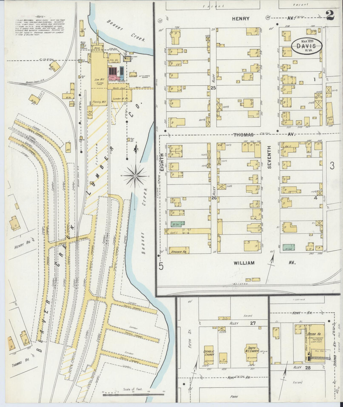 Sanborn Fire Insurance Map from Davis, Tucker County, West Virginia (1899), Sheet #0002 - Complete Map Set gallery image, historic Sanborn map, vintage wall art, West Virginia West Virginia