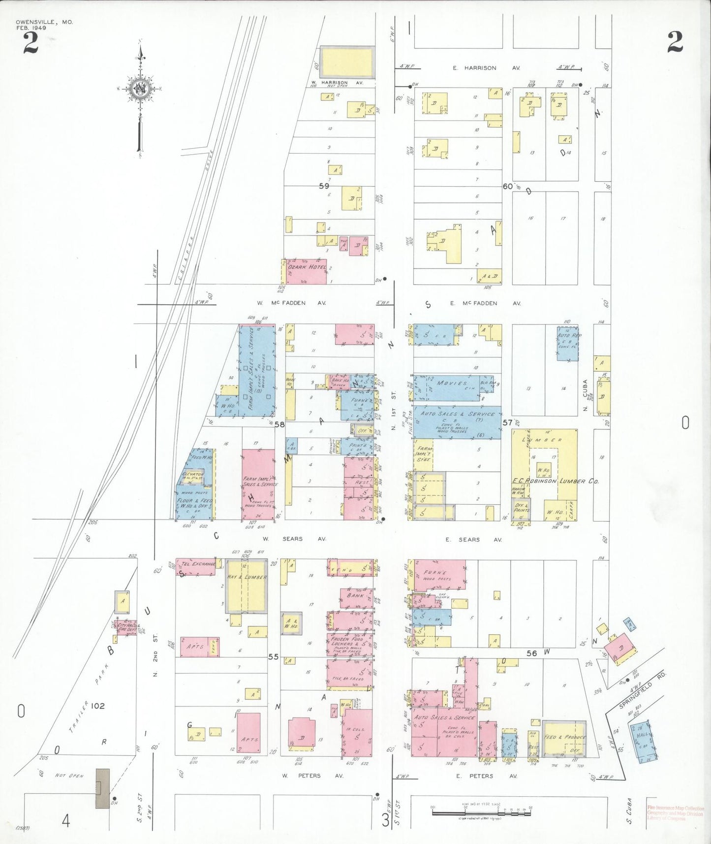 Sanborn Fire Insurance Map from Owensville, Gasconade County, Missouri (1949), Sheet #0002 - Complete Map Set gallery image, historic Sanborn map, vintage wall art, Missouri Missouri