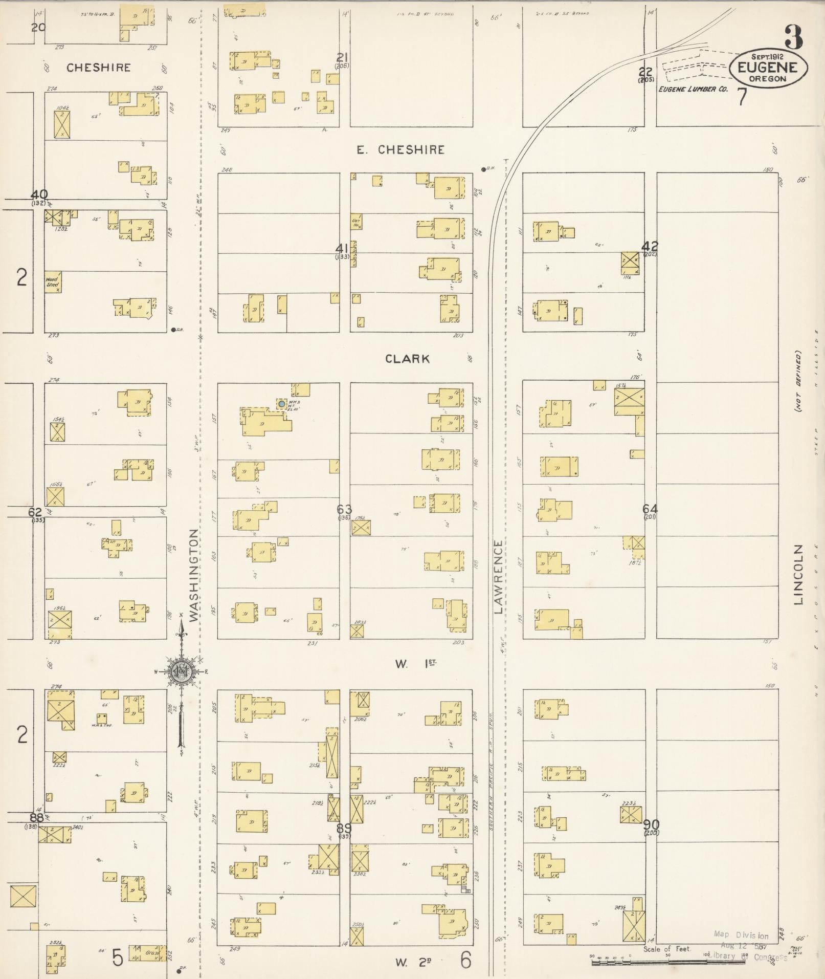 Sanborn Fire Insurance Map from Eugene, Lane County, Oregon (1912), Sheet #0003 - Complete Map Set gallery image, historic Sanborn map, vintage wall art, Oregon Oregon