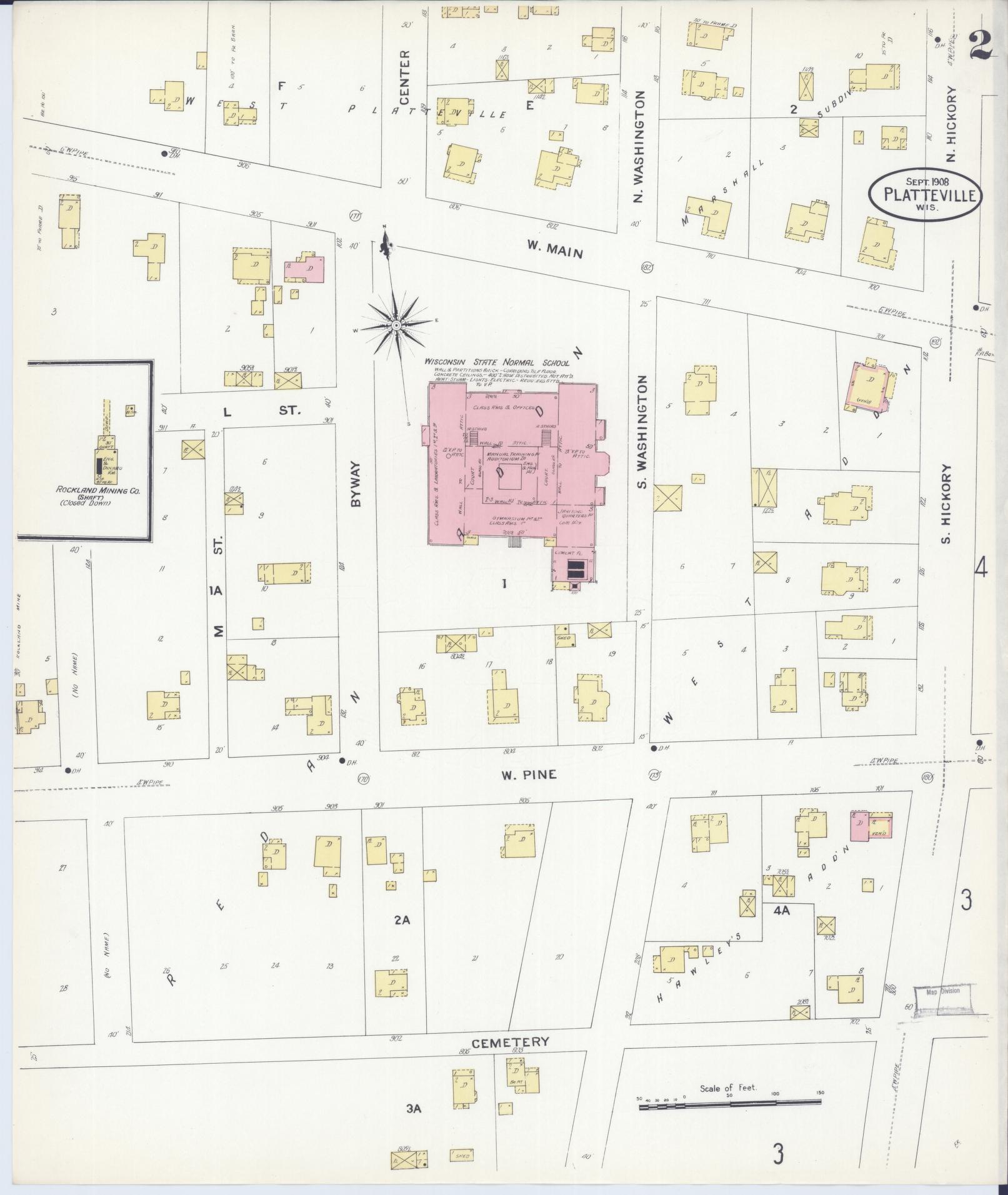 Sanborn Fire Insurance Map from Platteville, Grant County, Wisconsin (1908), Sheet #0002 - Historic Sanborn Fire Insurance Map Print, vintage old map wall art, antique decor, genealogy gift, Wisconsin Wisconsin map
